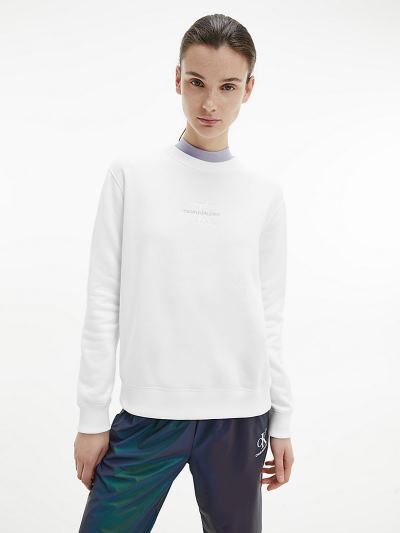 Calvin Klein Ruhák HU371048 | Calvin Klein Embroidered Logo Női Pulóver Világos Fehér